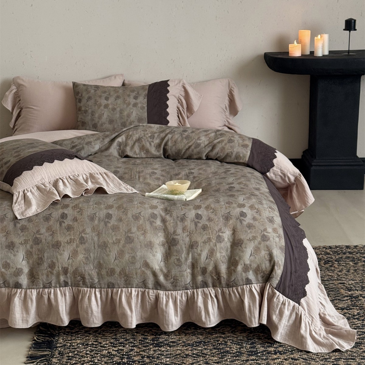 Retro French Style Ruffled Double-Layer Wrinkled Yarn Cotton Four-Piece Set Soft and Skin-Friendly Super Soft Bedding Bedding Home Textiles