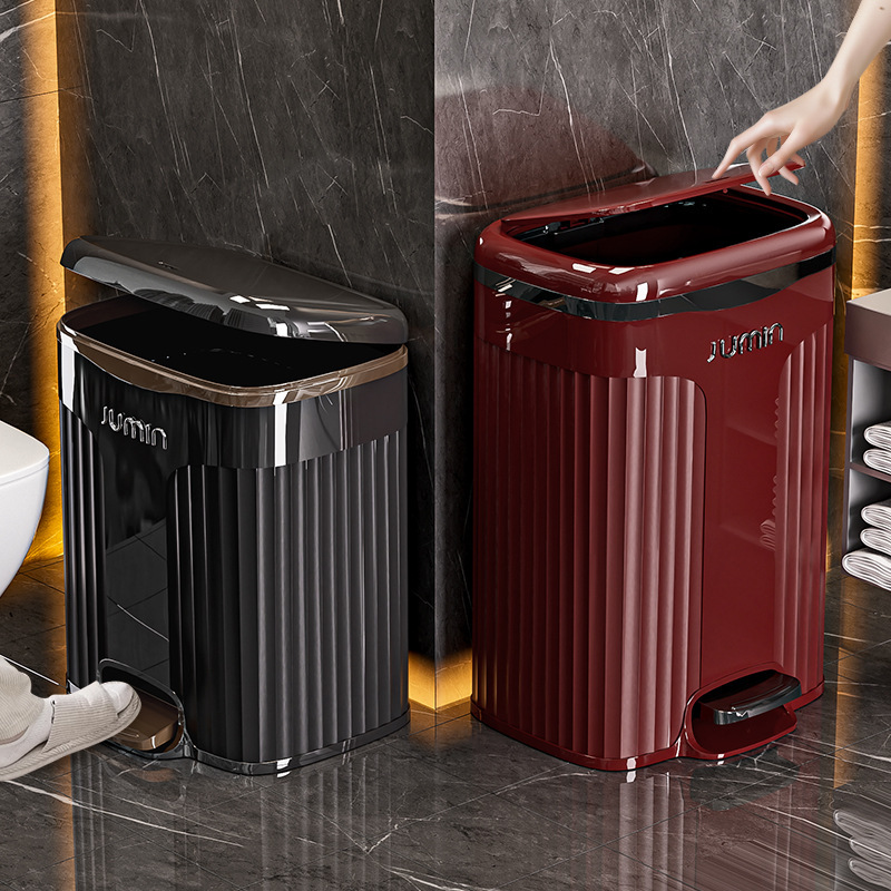 Premium Double-Lid Trash Can for Home Use, Luxury Bathroom Waste Bin with Lid, Foot-Pedal Press Trash Bin for Living Room and Bedroom