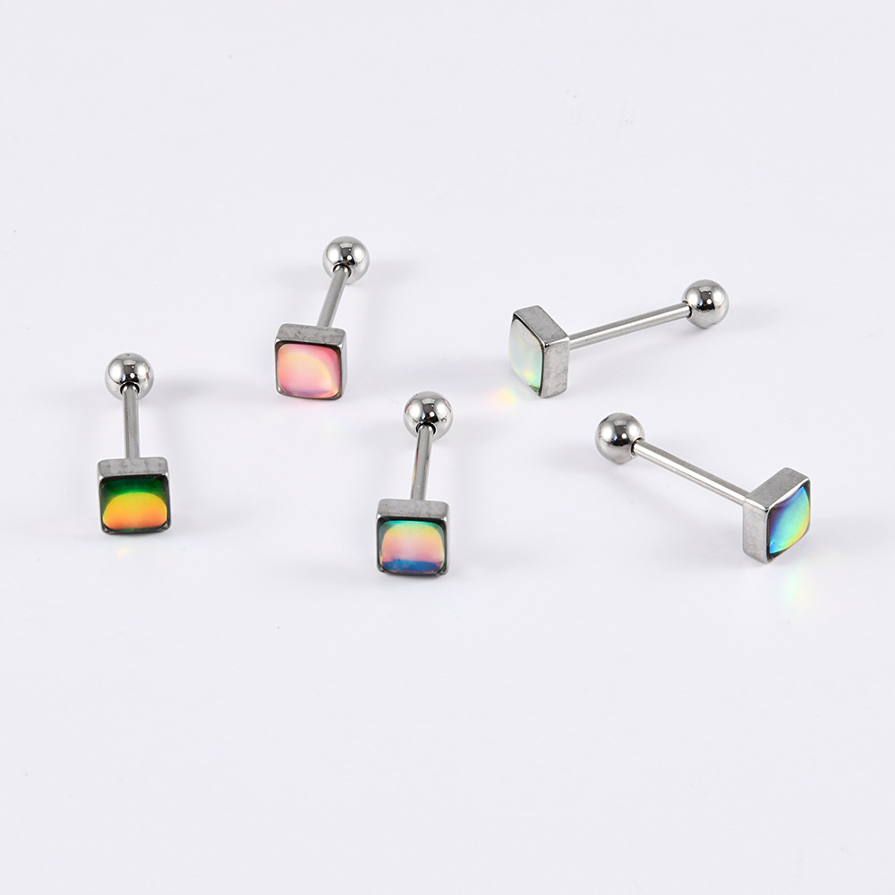 1 Piece 304 Stainless Steel Hip-Hop Cool Style Triangle Geometric Water Droplets Enamel Tongue Rings display picture 4