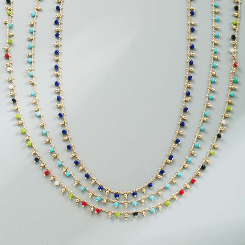 Fashion Geometric Copper Necklace Inlay Beads Copper Necklaces