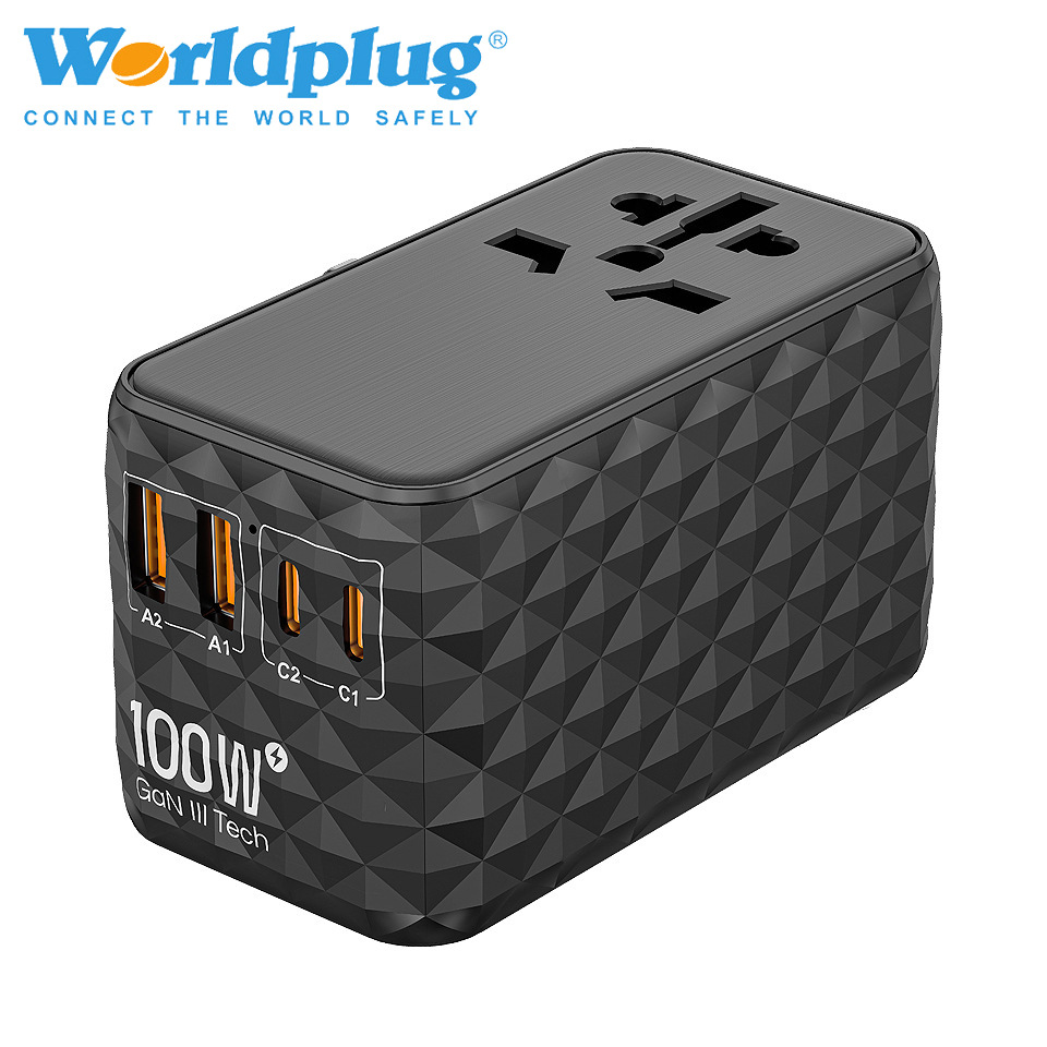 国际旅行100W快充氮化镓充电器多功能转换插座全球通用转换插头