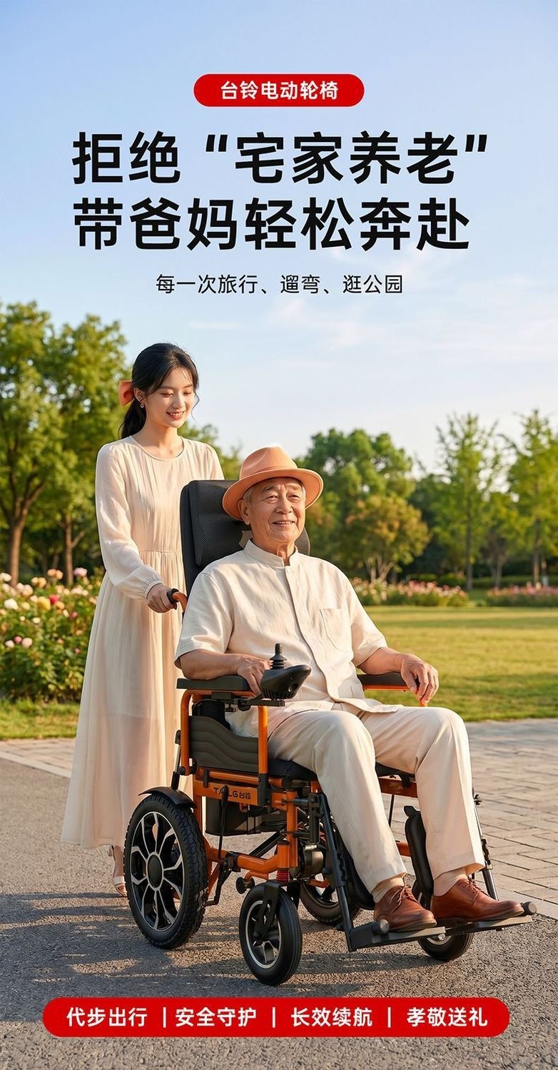 Tailing electric wheelchair for the elderly, intelligent, ultra-light, reclining, foldable, portable, compact, for disabled individuals