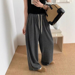 韩系条纹裤！2025秋季新款宽松抽绳高腰设计显瘦垂感休闲裤女