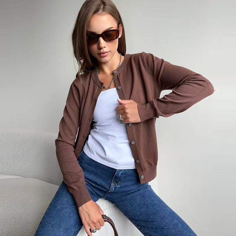 26 Autumn/Winter New Korean Style Round Neck Knitted Cardigan Coat Loose Fashionable Versatile Sweater Long Sleeve Top Women's Clothing