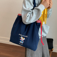 小众灯芯绒托特包女大容量卡通印花单肩包手提包包2025新款潮秋季