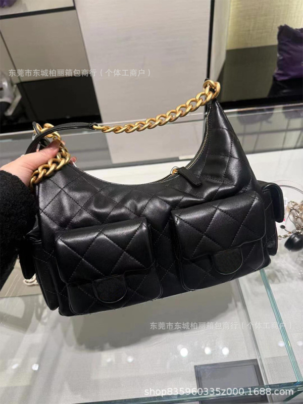 元工場皮小香風25c復古カウボーイhobo脇下包ヒッピー包双ポケット菱格チェーンjennie|undefined