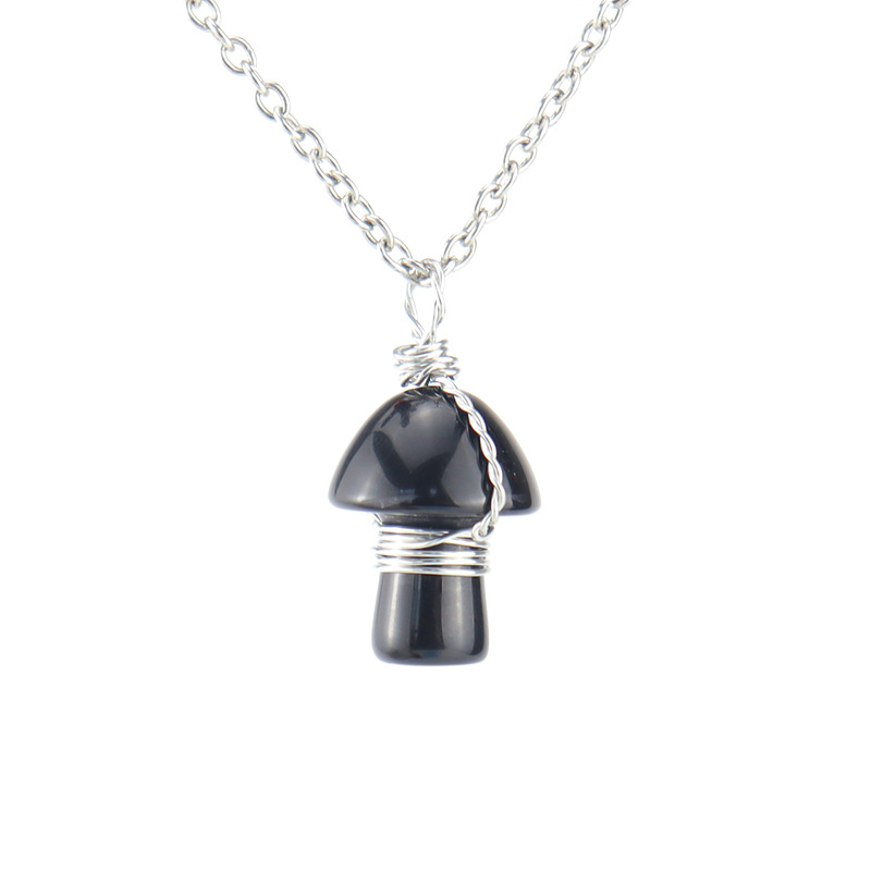 Retro Mushroom natural stone Copper Handmade Pendant Necklace 1 Piece