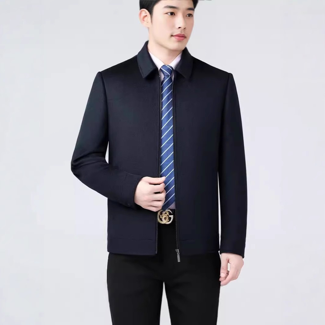 Brand's new autumn/winter men's wool coat for middle-aged and elderly men, business casual style, lapel, cashmere and down lining, thick outerwear.