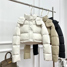 新款上市l+时髦三格拼接连帽logo可拆卸短款羽绒服气质显瘦外套女