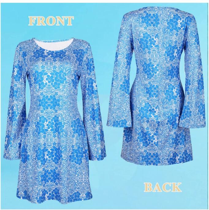 2025 Halloween 70S Hippie Disco Costume Holiday Dress Headscarf + Printed Dress Two-Piece Set