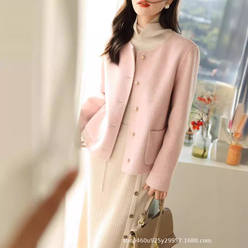 High-End Double-Sided Cashmere Coat for Women, Short Style, 2025 Autumn and Winter New Style, Chanel-Inspired Single-Breasted Woolen Coat