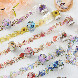 Pet Transparent Journal Tape Stickers DIY Guka Material Scenery Decoration Journal Stickers Ins Flower Film Stickers