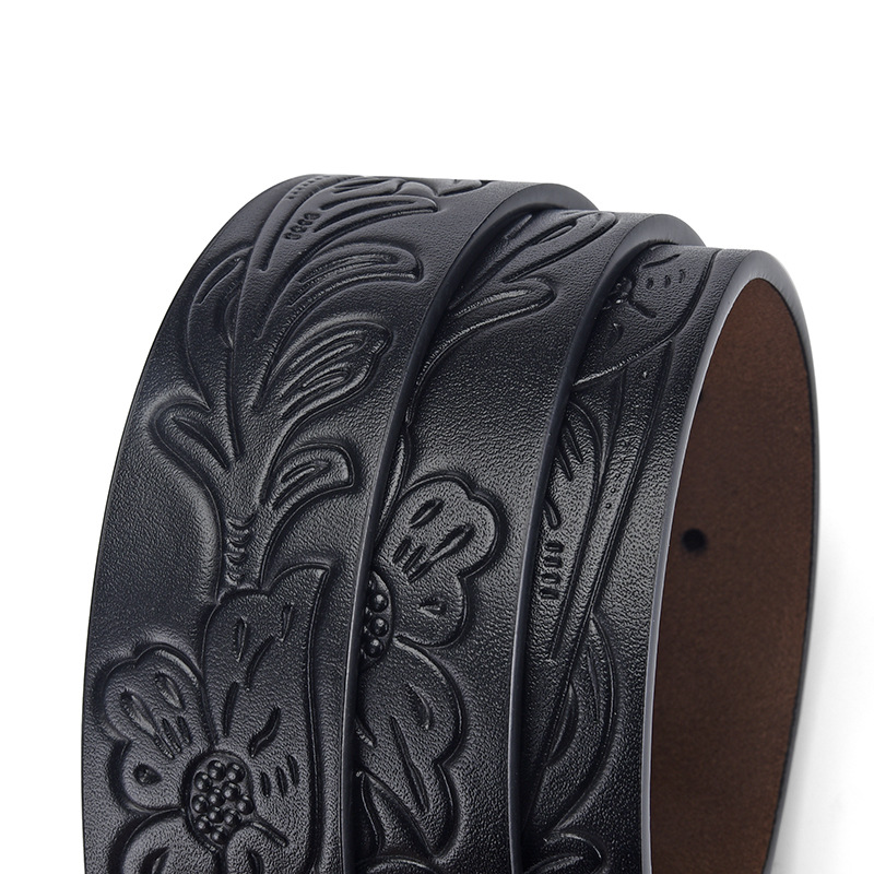 Herrläderbälte i retro cowboy-stil med präglat mönster_voghion.com