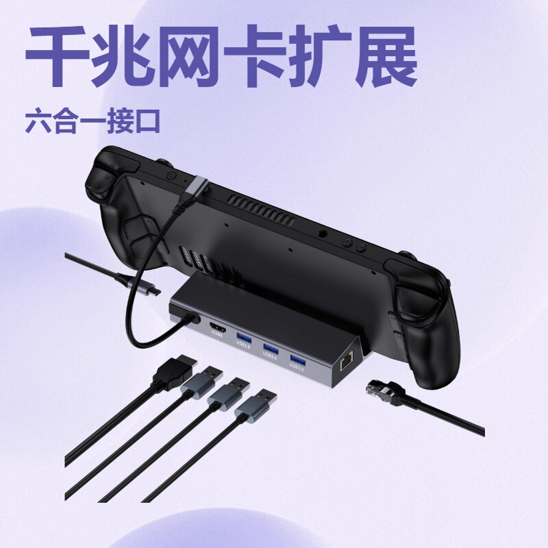 USB Hub Docking Station 6-in-1 Game Console Base Docking Station Type-C Handheld Docking Station Charging Stand Multi-Port