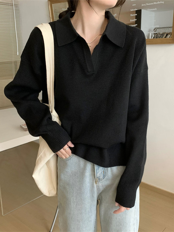 春季2025新款法式宽松别致polo领毛衣高级感内搭针织打底衫女上衣|undefined