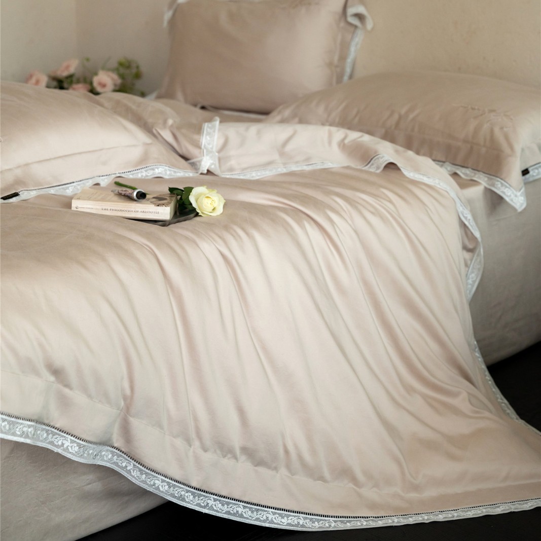 Italian Light Luxury Style Pure Color High-Definition Fog Feather Cotton Bedding Bedding Washed Tencel Cotton Four-Piece Set Home Textile Yilanxi
