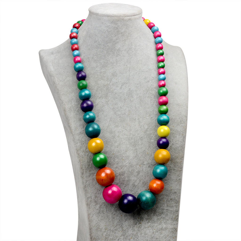 European and American Women Exaggerated Fashion Women's Long All-match Bohemian Color Wooden Beaded Necklace Size Beads