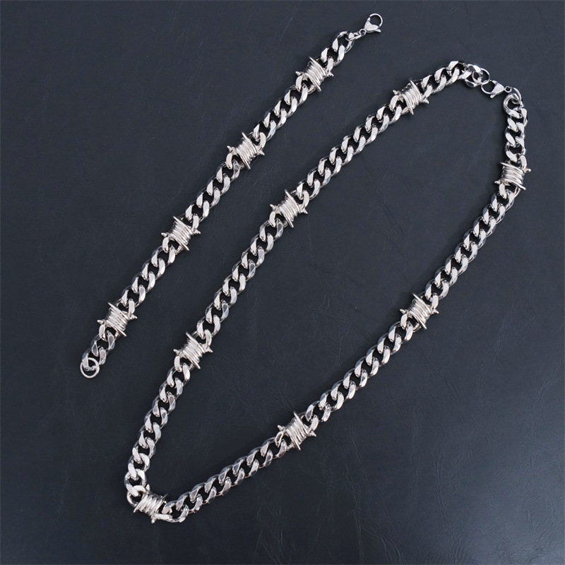 Cuban chain punk halsband med törnen i rostfritt stål_voghion.com