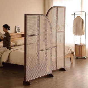 Japanese Style Solid Wood Rattan Screen New Style Small Apartment Living Room Retro Partition Wall Movable Toilet Entrance Seat Screen