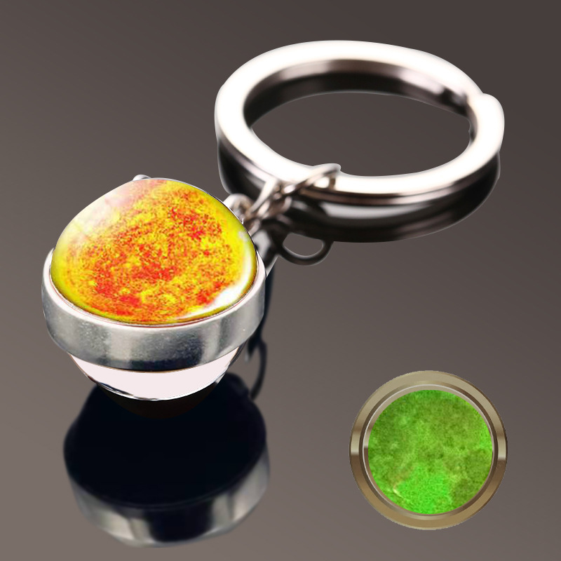 Sistema solar galaxia nebulosa Bola de cristal de doble cara llavero Luna Tierra Marte colgante llavero joyería al por mayor