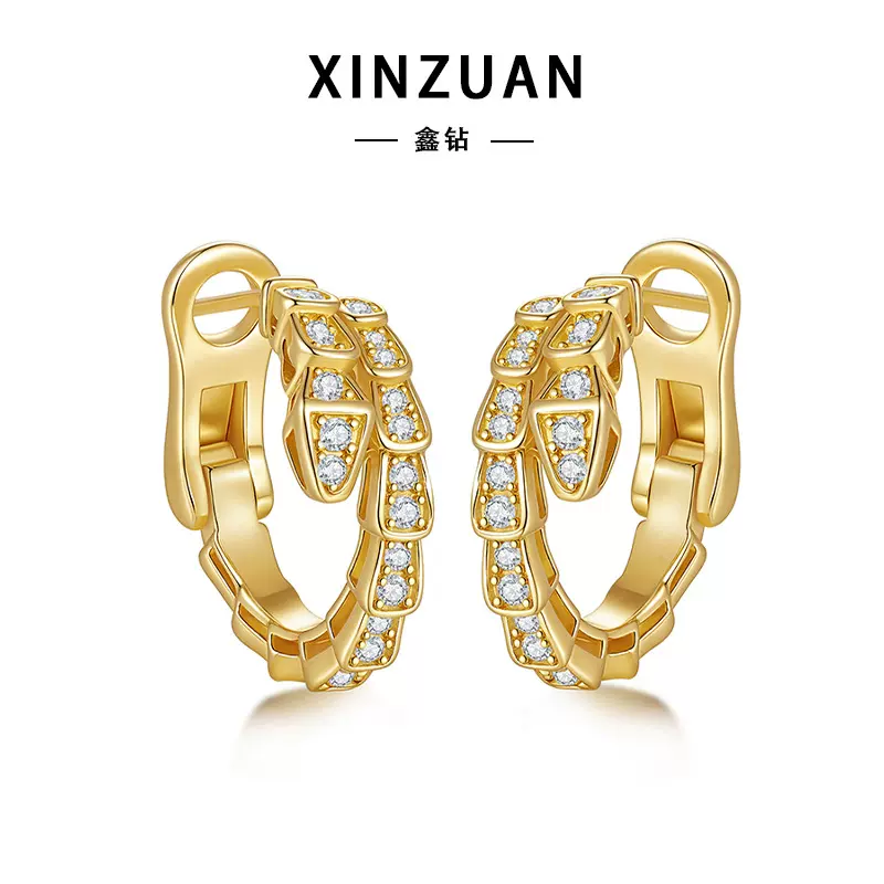 跨境热卖新品蛇形耳环s925纯银镶嵌莫桑石百搭时尚轻奢新款耳饰