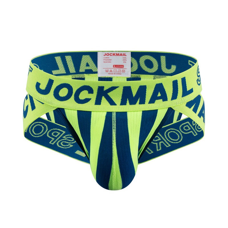 Jockmail Men's Underwear, Striped Briefs, Cotton Breathable Sports Butt-Lifting Underwear
