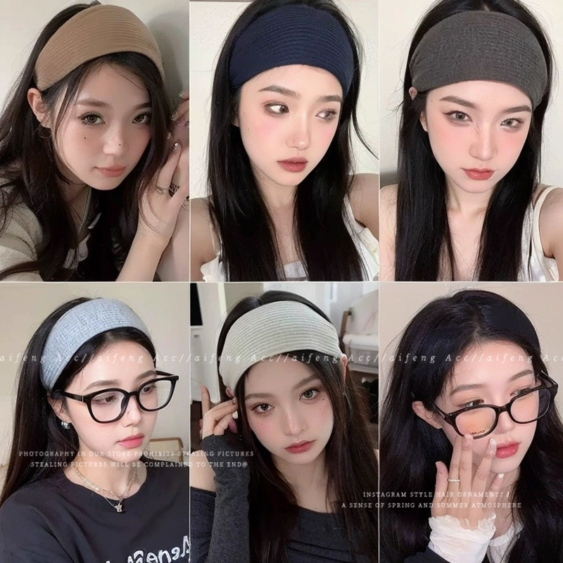 复古灰色针织发箍女高颅顶法式压发防滑发卡宽边针织头箍发饰头饰|undefined