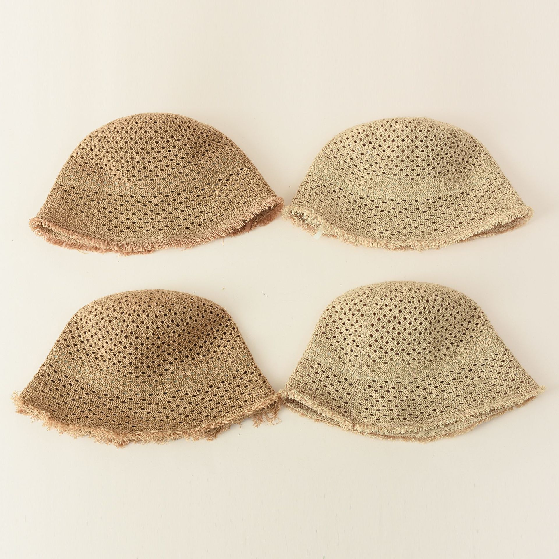 2021 verano nuevo estilo coreano hueco color sólido padre-hijo viaje moda tejida sombrero de cubo