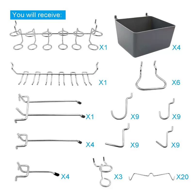 跨境五金工具收纳挂钩80PC超市孔距2.5cm洞洞板零件通用挂件批发