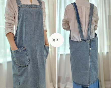 Japanese and Korean washed denim cotton canvas apron smock advertising kitchen bib flower shop manicure work clothes printed with LOGO