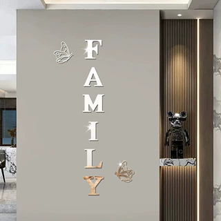 亚马逊外贸亚克力FAMILY蝴蝶镜面装饰客厅卧室玄关背景墙自粘墙贴