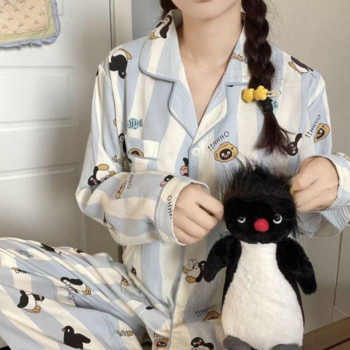 Pijamas de algodón nubes al por mayor transfronterizos primavera y otoño nuevos pantalones de manga larga de dibujos animados cardigan se pueden usar con ropa de casa