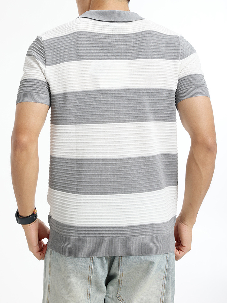 Camiseta de polo de seda de hielo de alta calidad de hombre de manga corta secado rápido medio abierto cremallera estriada agujero de negocios camiseta casual de hombre