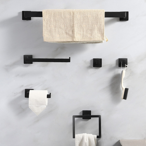 Cross-border stainless steel towel bar set square towel bar bathroom set wall-mounted towel rack bathroom set