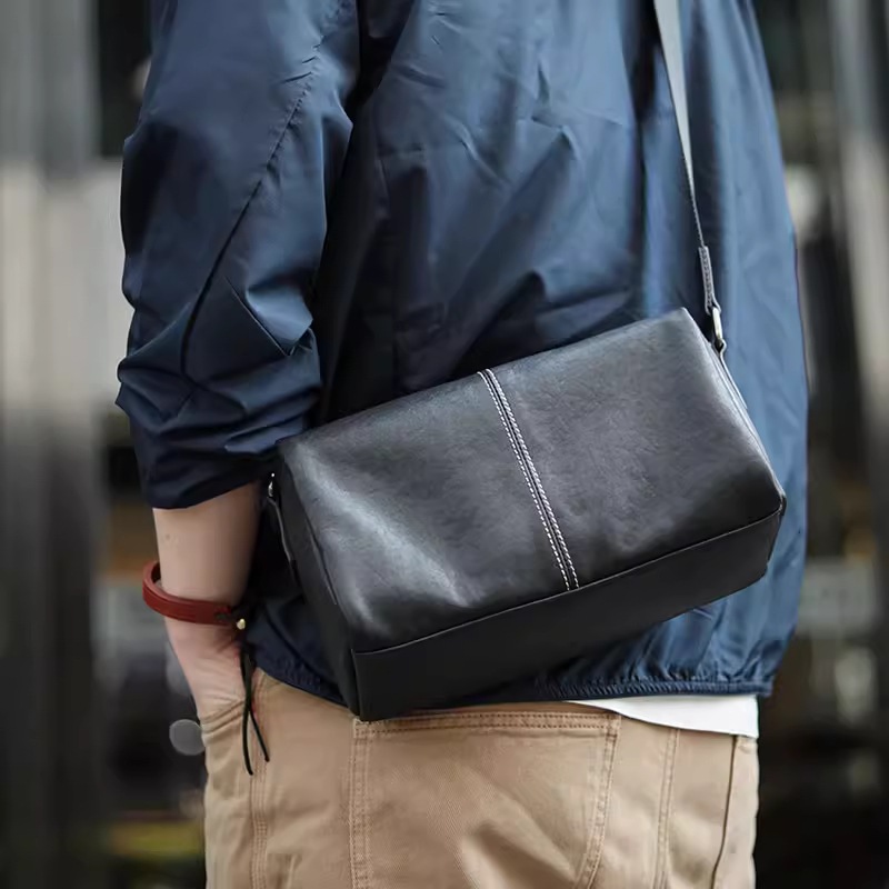 New Genuine Leather Crossbody Bag for Men, Fashionable, Casual and High-End Men's Shoulder Bag, Waterproof Horizontal Korean Style Men's Shoulder Bag
