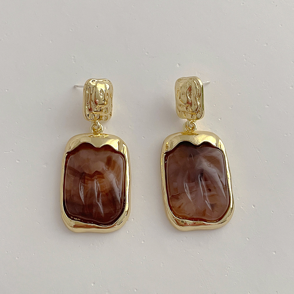 Simple Style Style Simple Style Square Resin Copper Irregular Plating Earrings 1 Pair