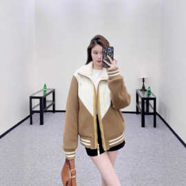 南油驴家早春羊毛皮衣领拼接撞色时尚减龄棉服夹克外套男女同款