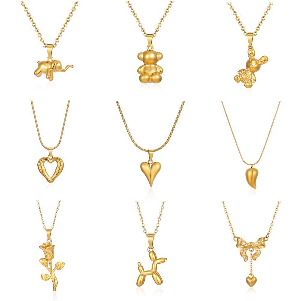 跨境专供不锈钢吊坠项链欧美时尚女式18K毛衣链潮流百搭首饰批发