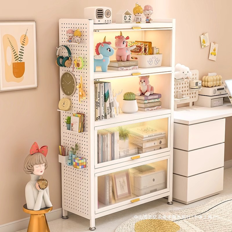 Household Steel Bookcase with Door Children's Bookshelf Living Room Storage Cabinet Dust-Proof Iron Storage Cabinet Bedroom Storage Cabinet