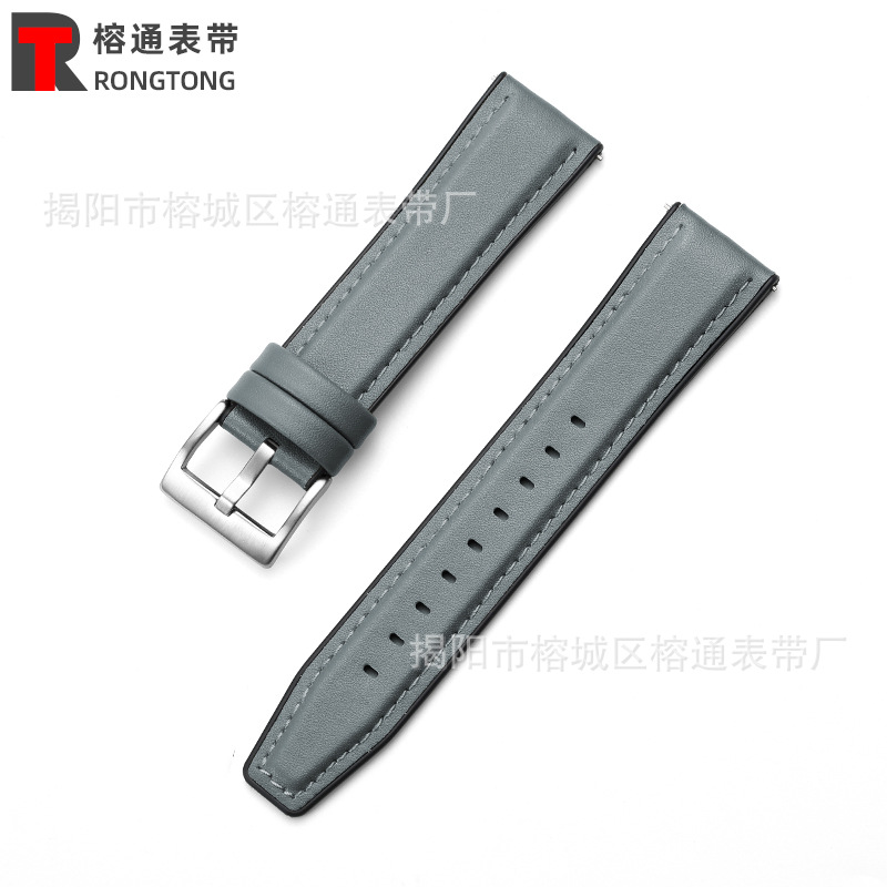 Adecuado para Huawei GT2 Samsung Galaxy suela de goma correa de reloj de cuero correa de muñeca de cuero de microfibra oreja de liberación rápida 20/22mm