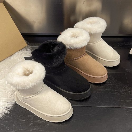 Winter thick-soled fleece-lined padded snow boots women's large size warm short boots cotton shoes women's Temu dropshipping