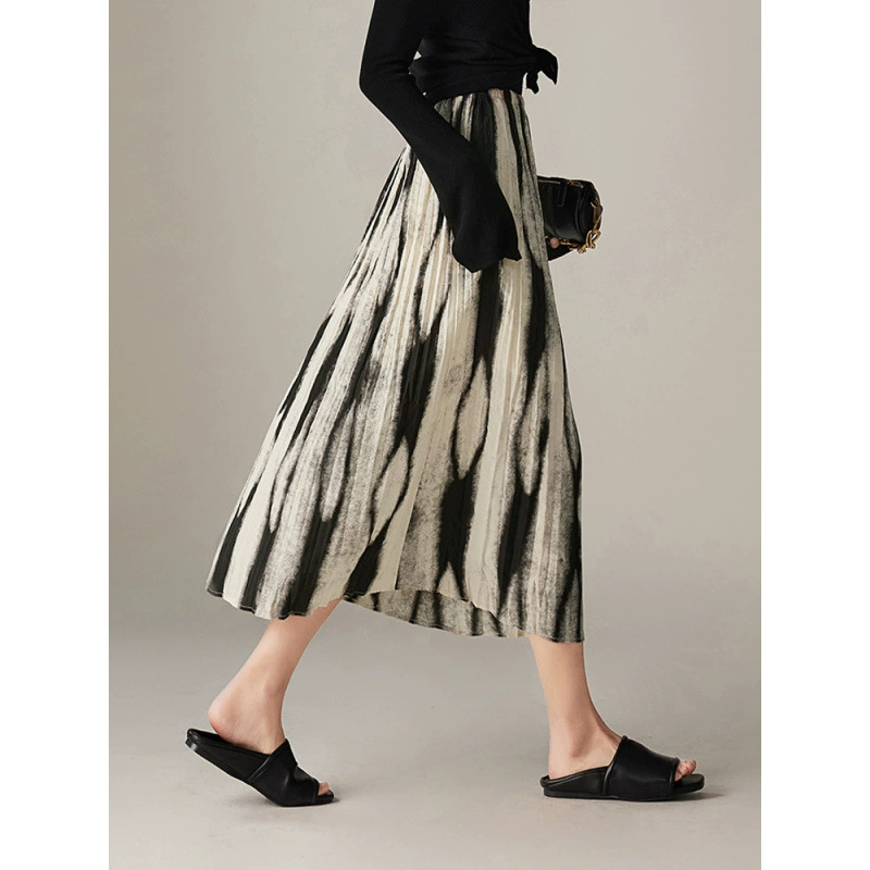 2025 новая весенне-летняя мода универсальная юбка с размазанным градиентным принтом длинная юбка высококачественная юбка с эластичной резинкой на талии женская одежда