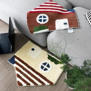 Cartoon House Flocking Carpet Household Bedroom Tufting Irregular Carpet Dirt-resistant Non-slip Absorbent Mat Carpet