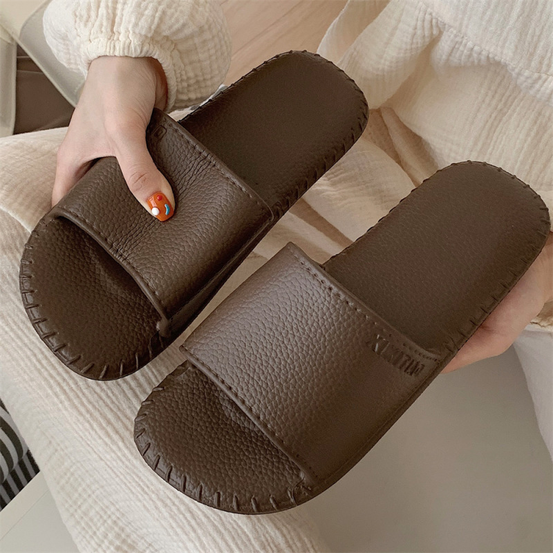 革の女性の軽やかなレトロな細い感の夏のスリッパの男性の滑り止めの家の冷たいスリッパのカップルのレジャー|undefined