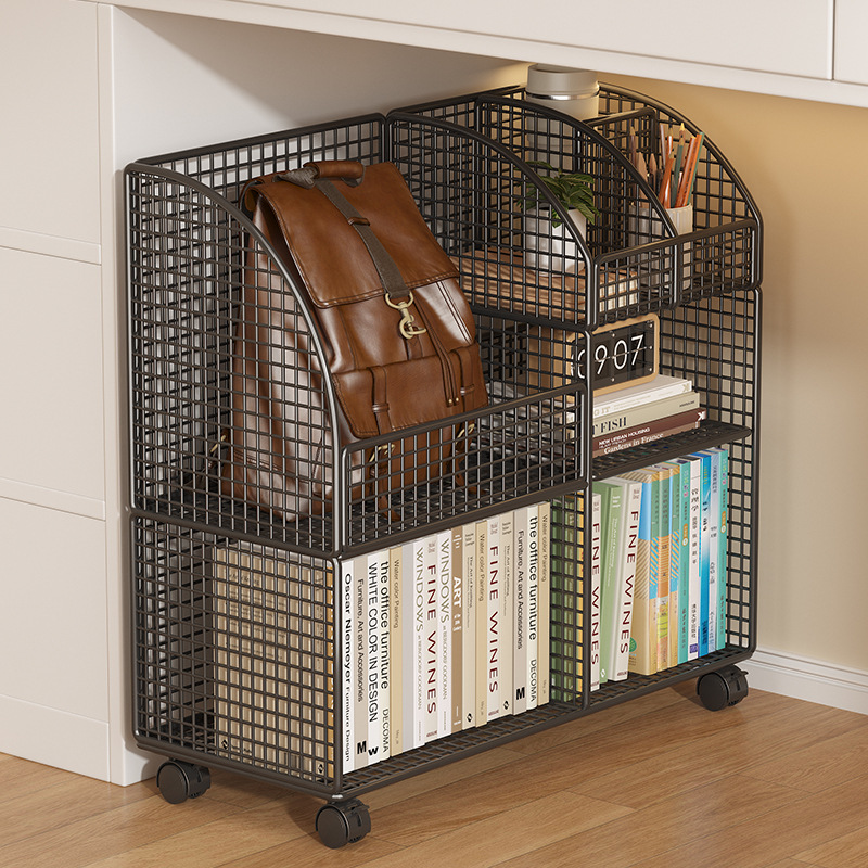 Under-Table Storage Rack Desk Small Bookshelf Removable Floor-to-Floor Desk Side Student Books Schoolbag Storage Pulley
