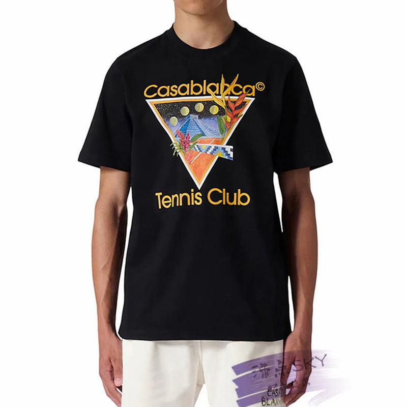 Casablanca 23Ss Tennis Club Court Print Casual Loose Pullover Men's and Women's Short-Sleeved T-Shirt Couple