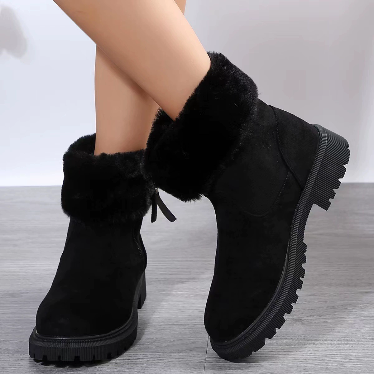 Winter keep‑warm boots, plus size 2023 style, black or khaki, sizes 36–43