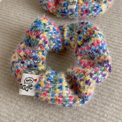 新彩色毛線發圈糖豆豆毛絨大腸圈重工針織韓式頭繩彩虹皮筋髮飾女