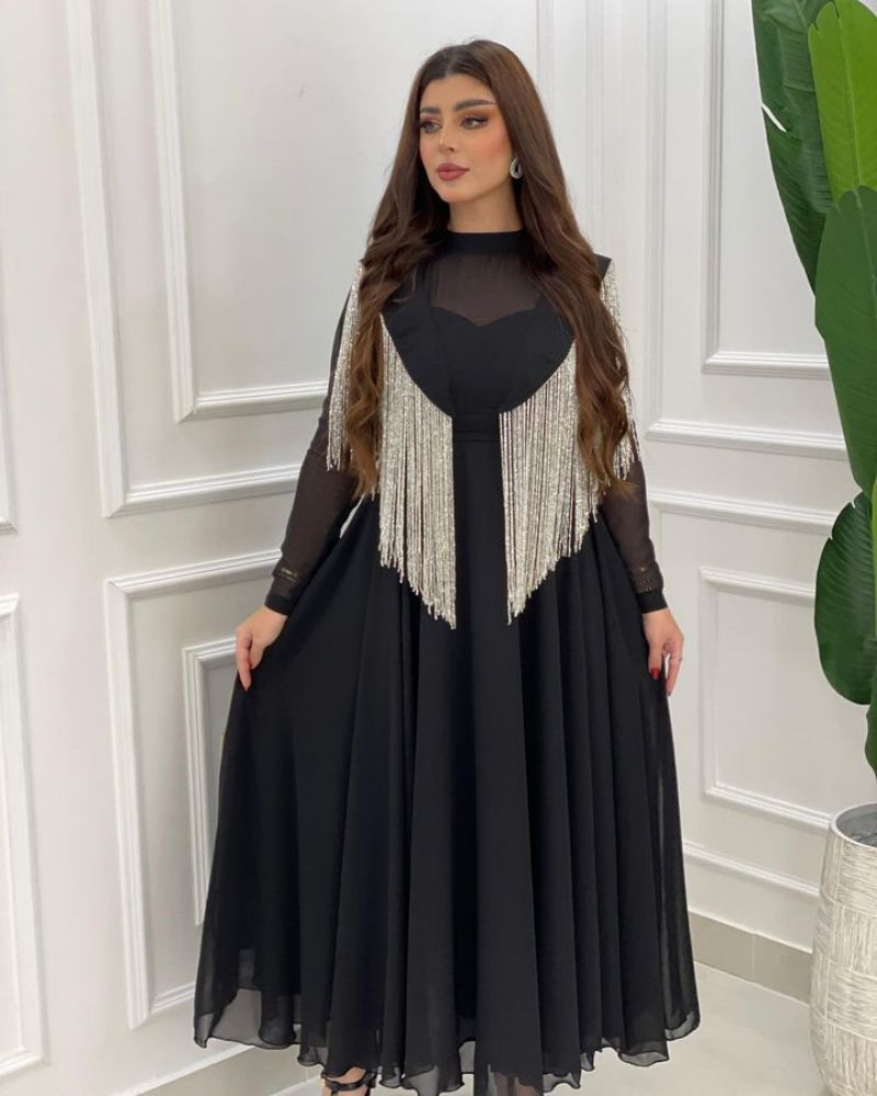 2023 Oriente Medio ropa de primavera y verano nuevo elegante gran swing sexy alta cintura borla costura gasa banquete vestido noche