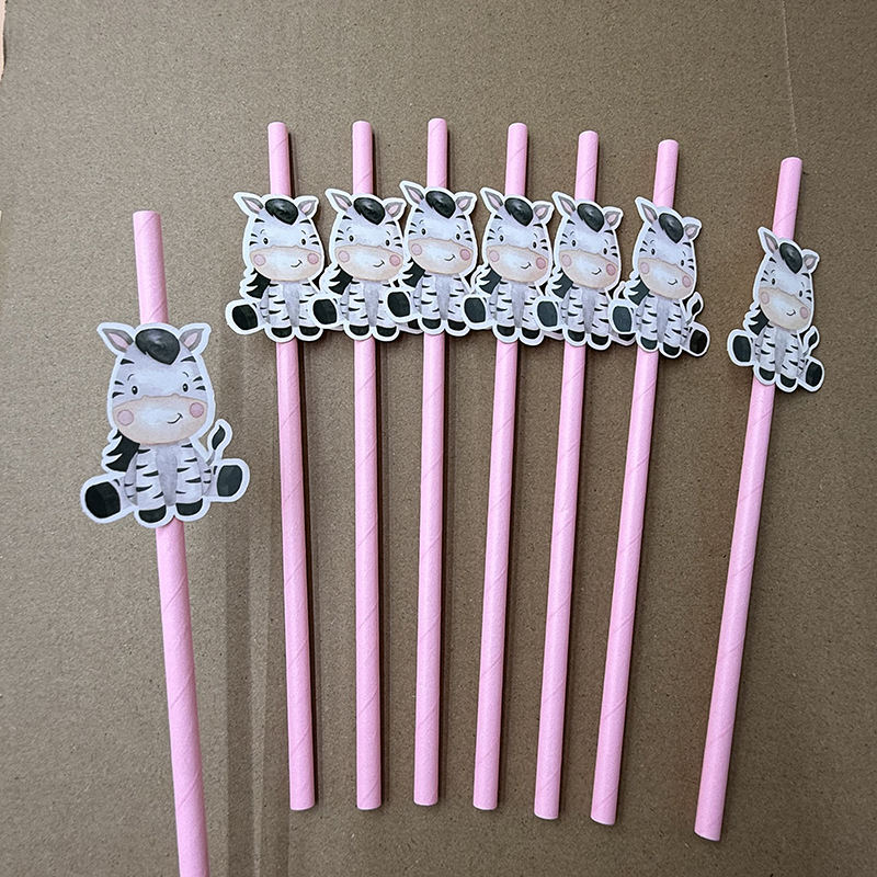 Spot transfronterizo tarjeta de papel cebra paja desechable degradable fiesta paja decoración cóctel paja bebida